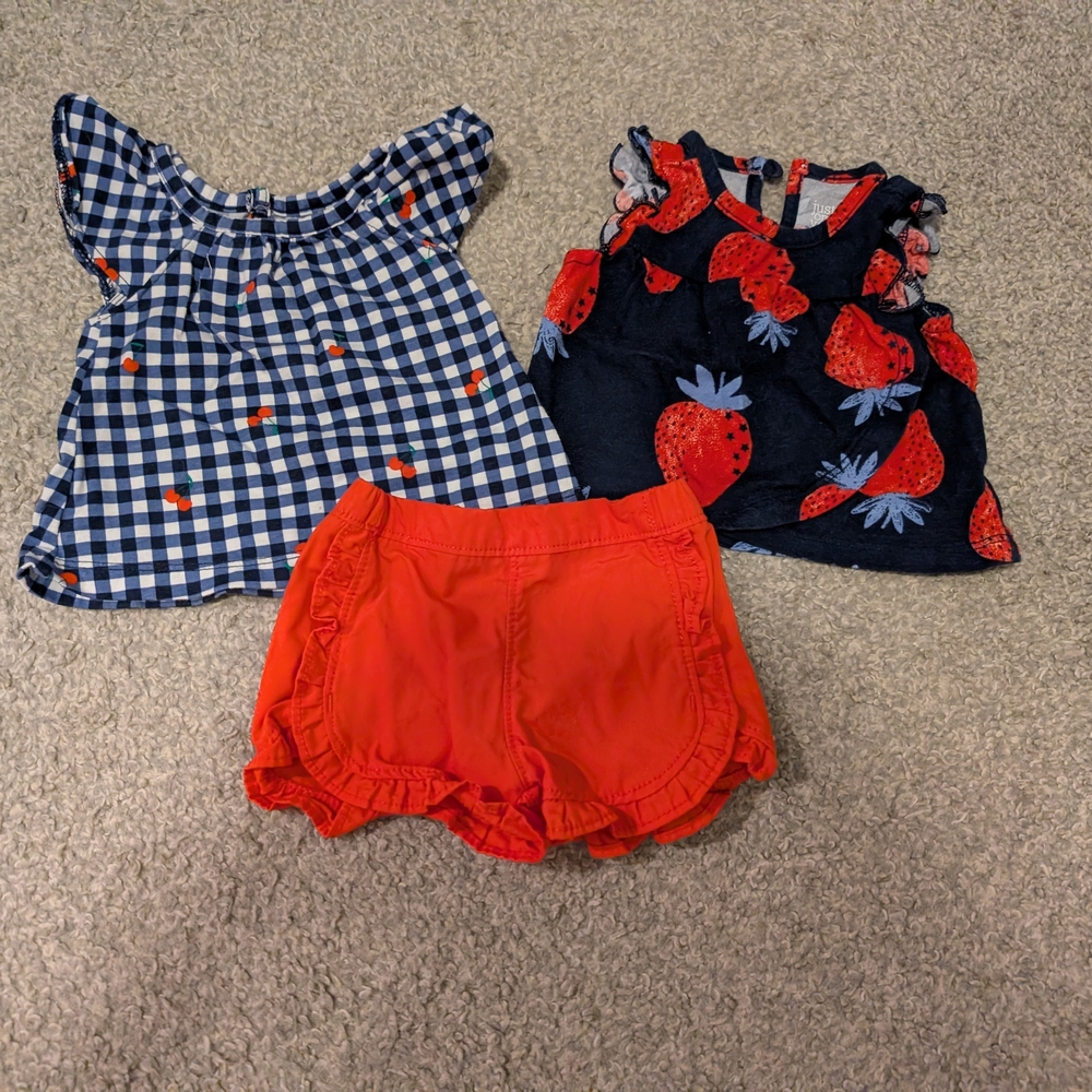 3 For $12 Carter's Blue Checkered Top and Red Shorts Set